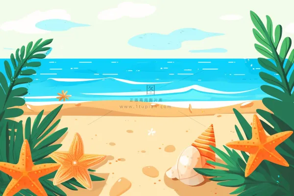夏日沙滩海边海星卡通插画素材
