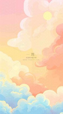 橙色渐变落日天空白云简约扁平手绘背景 橙色渐变落日天空白云简约扁平手绘背景