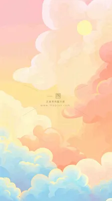 橙色渐变落日天空白云简约扁平手绘背景 橙色渐变落日天空白云简约扁平手绘背景