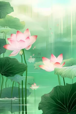 简约大气意境绿色荷花背景 简约大气意境绿色荷花背景