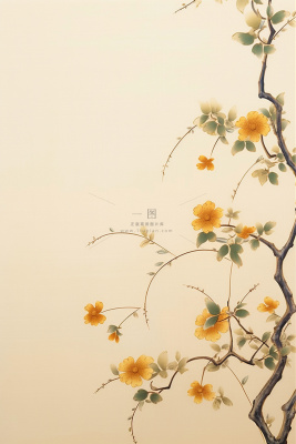 黄色花朵枝叶清新国风节气海报背景