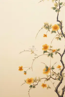 黄色花朵枝叶清新国风节气海报背景 黄色花朵枝叶清新国风节气海报背景