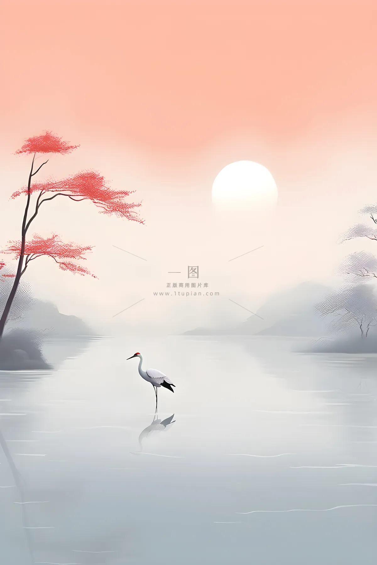 清新意境白云山水背景