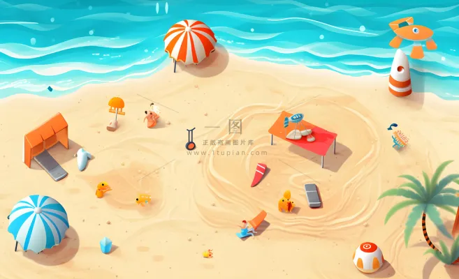 夏日海滩海边浪花海鸥背景