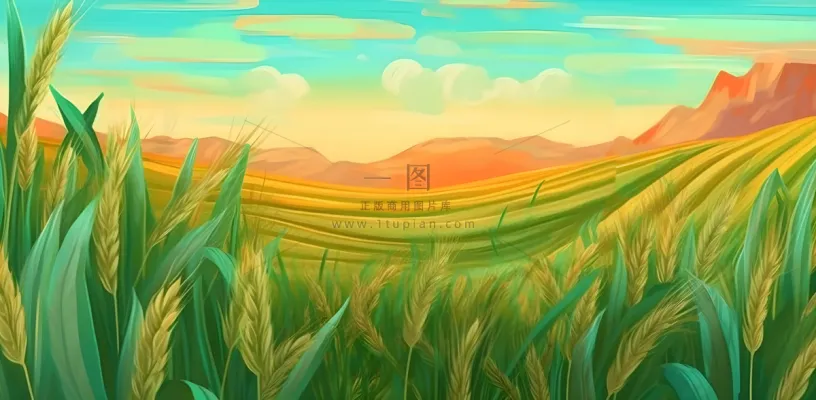 农田庄稼小麦玉米地夕阳晚霞绿色背景