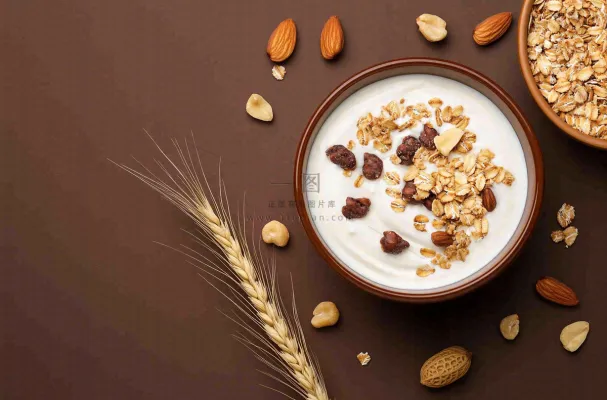 坚果燕麦酸奶饮品食物摄影图