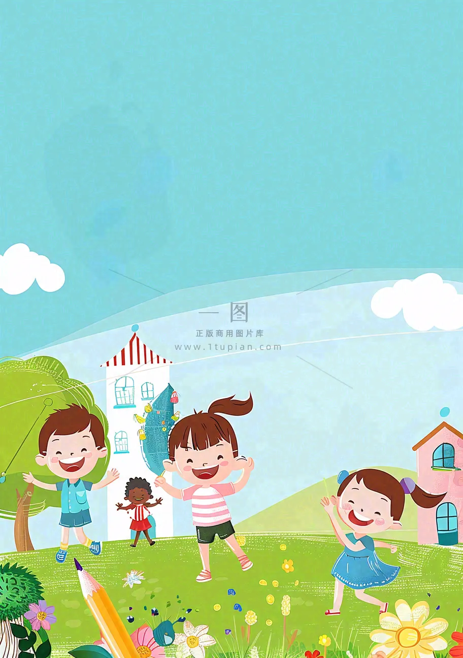 开学季学生们校园生活快乐儿童节卡通插画背景