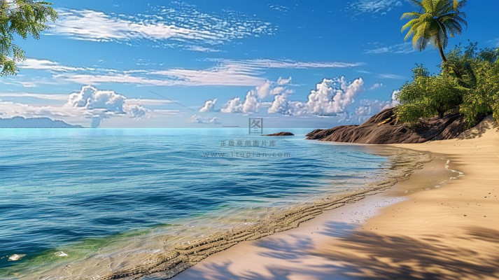 海边沙滩礁石大自然风光摄影图