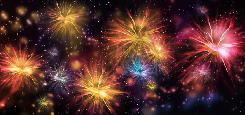 烟花五颜六色的烟花庆典新年节日暮色的天空背景摄影图