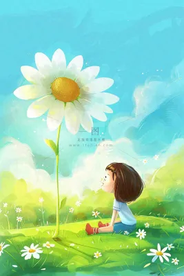 夏天插画手绘夏日风景立夏夏至节气炎热雏菊花朵卡通少女卡通 夏天插画手绘夏日风景立夏夏至节气炎热雏菊花朵卡通少女卡通