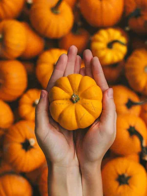 秋天秋收南瓜手捧南瓜实物摄影图