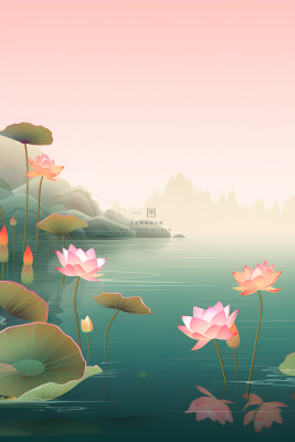 意境国潮荷花简约淡雅背景 意境国潮荷花简约淡雅背景