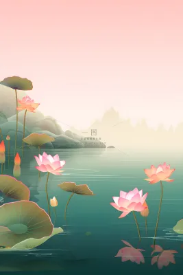 意境国潮荷花简约淡雅背景 意境国潮荷花简约淡雅背景