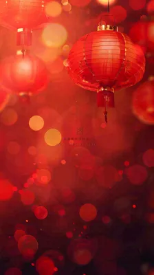 新春佳节红灯笼高挂灯火通明红色喜庆庆祝小年除夕夜元宵摄影图