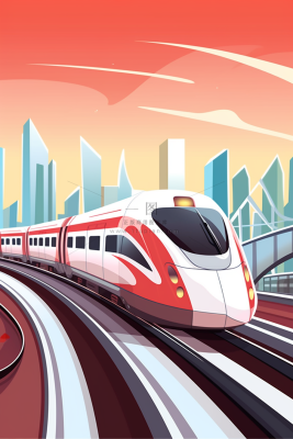 春节春运高铁轻轨列车开往回家的路科技卡通插画背景