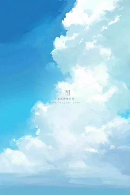 蓝天白云云层清新天空插画手绘