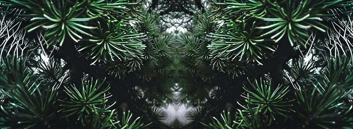 绿色绿植枝叶镜像镜头，新鲜生命力摄影图