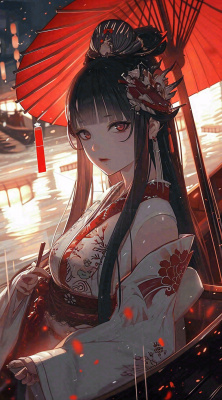 少女漫画古风灯笼夜晚夜景船只手绘插画 少女漫画古风灯笼夜晚夜景船只手绘插画