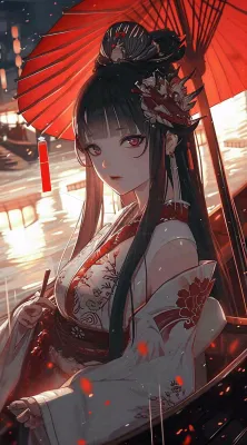 少女漫画古风灯笼夜晚夜景船只手绘插画 少女漫画古风灯笼夜晚夜景船只手绘插画