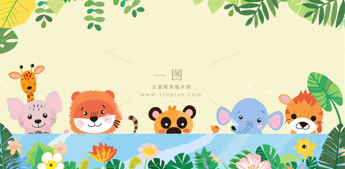 森林动物园动物派对边框儿童节卡通插画背景