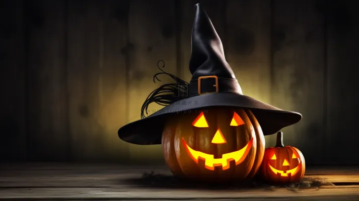 万圣节搞怪南瓜灯恐怖夜晚摄影图