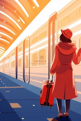 中国传统节日春节除夕春运赶火车回家团聚的人物插画海报背景