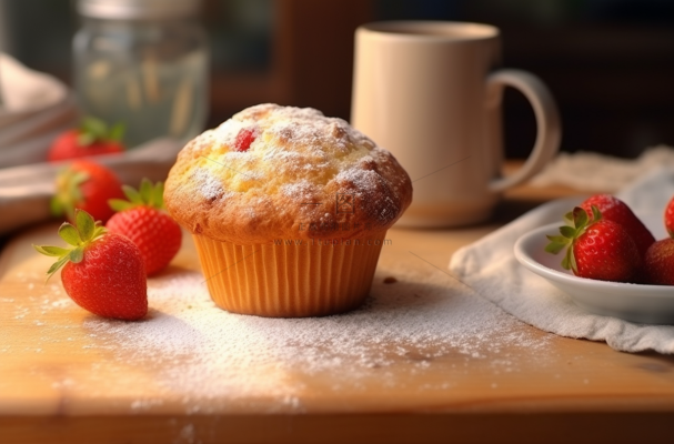 小蛋糕草莓甜点下午茶摄影图