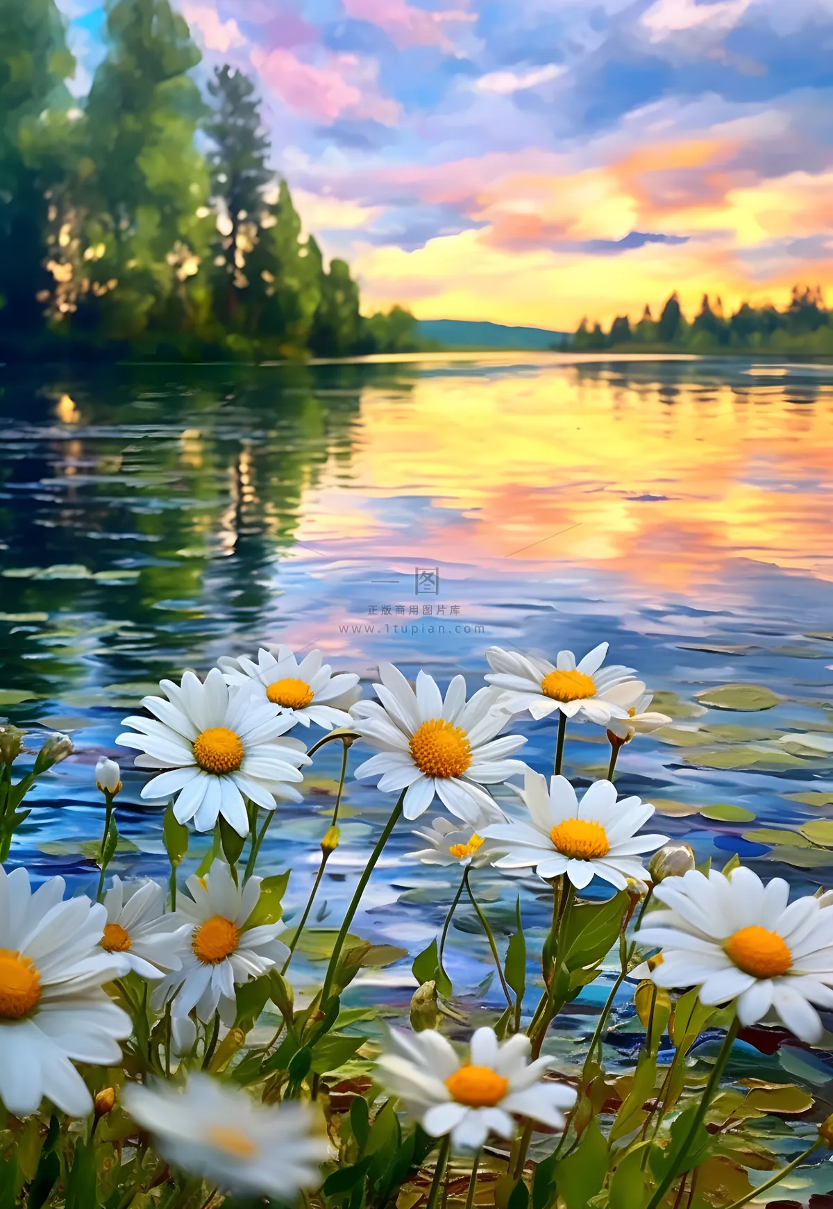 小雏菊路边落日晚霞背景