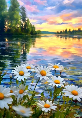 小雏菊路边落日晚霞背景