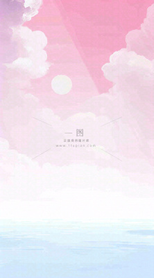 粉蓝渐变天空白云简约温馨，阳光海面海洋扁平插画