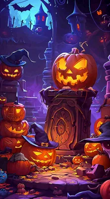 恐怖气氛万圣节南瓜屋子，西方节日卡通