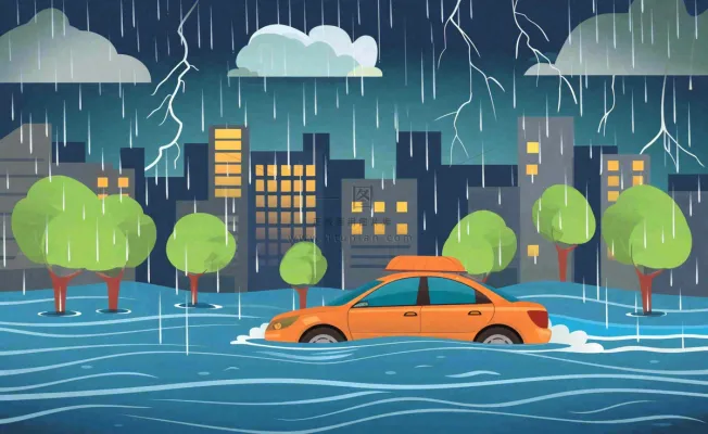 暴雨天气预警自然灾害卡通插画背景