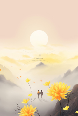 简约意境山间传统海报背景