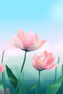 粉蓝色清爽夏日大气花朵扁平背景 粉蓝色清爽夏日大气花朵扁平背景