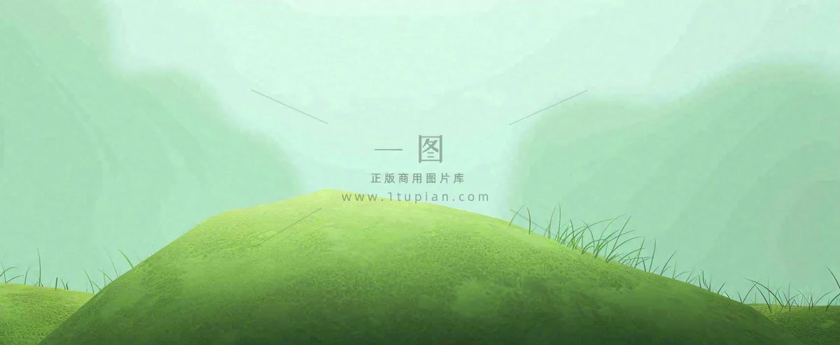春天手绘绿色山坡春分，踏青，春游