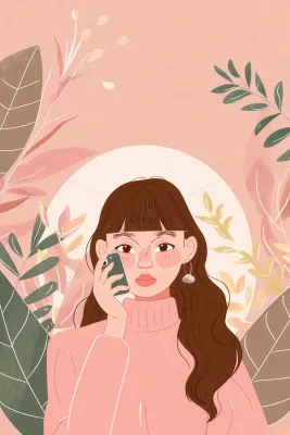 粉色ins时尚女生节绿植女神节妇女节小清新插画背景