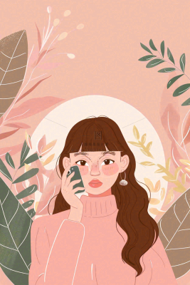 粉色ins时尚女生节绿植女神节妇女节小清新插画背景 粉色ins时尚女生节绿植女神节妇女节小清新插画背景