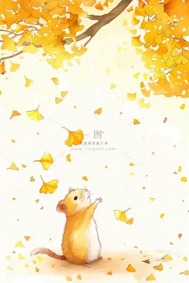 秋天银杏树下的松树秋意金黄色立秋秋分白露唯美插画背景 秋天银杏树下的松树秋意金黄色立秋秋分白露唯美插画背景