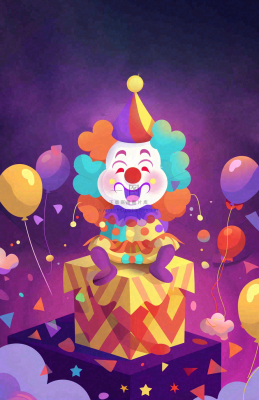 马戏团小丑表演开心紫色卡通搞怪愚人节插画背景