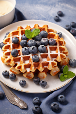 蓝莓华夫饼蜂蜜松软可口美食甜点摄影图