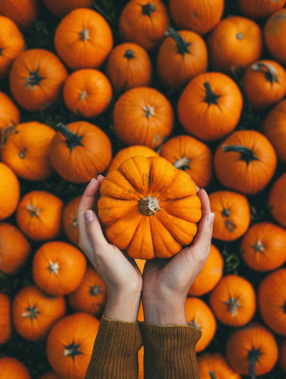 秋天秋收南瓜手捧南瓜实物摄影图