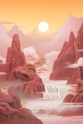 红色简约月光山脉背景 红色简约月光山脉背景