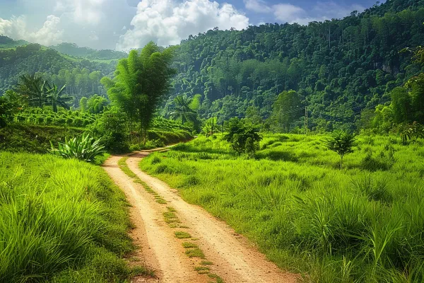 乡间山谷森林的小路摄影图