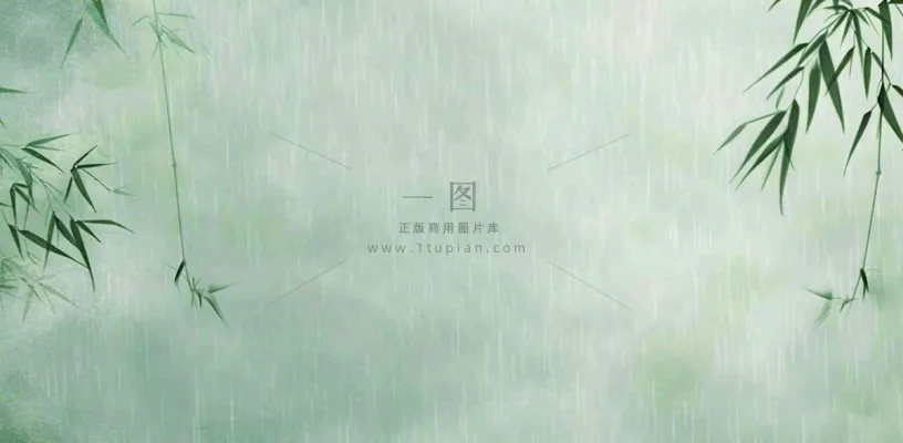 青色雨天竹叶竹子天青色烟雨雨水谷雨清明端午插画背景 青色雨天竹叶竹子天青色烟雨雨水谷雨清明端午插画背景