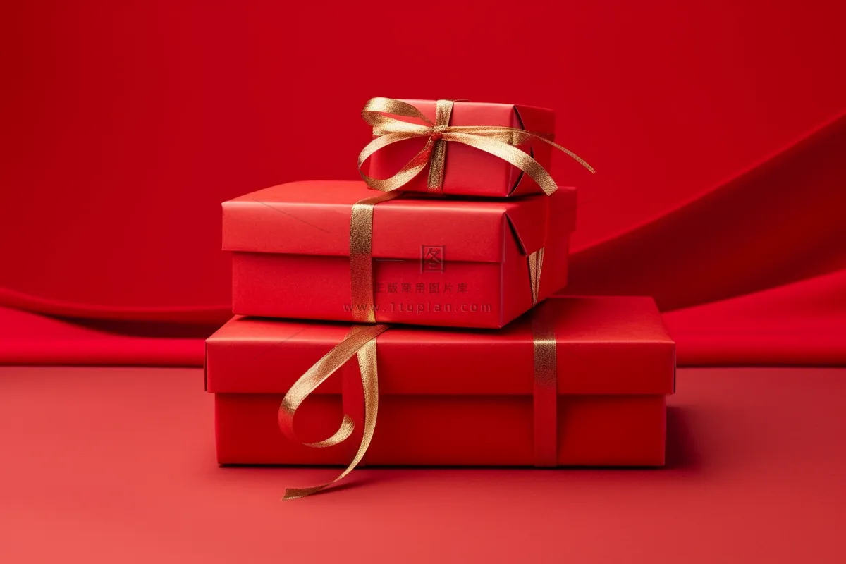 新年节日礼物红色礼盒圣诞摄影图