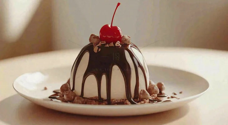 甜点巧克力小蛋糕布丁美食摄影图