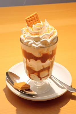 下午茶冰淇淋奶油饼干摄影图