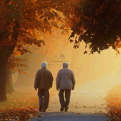 父母年长老人重阳节温馨落日背影