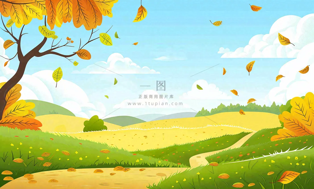 秋天插画风景处暑背景
