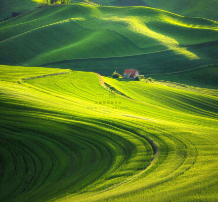 春天连绵山脉绿色草地郊游，清新惊蛰春分摄影图